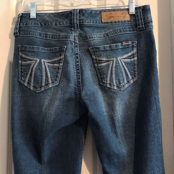 Seven7 Women's Blue Whisker Embroidered Cotton Blend Capri Jeans Size 4 - Picture 4 of 7